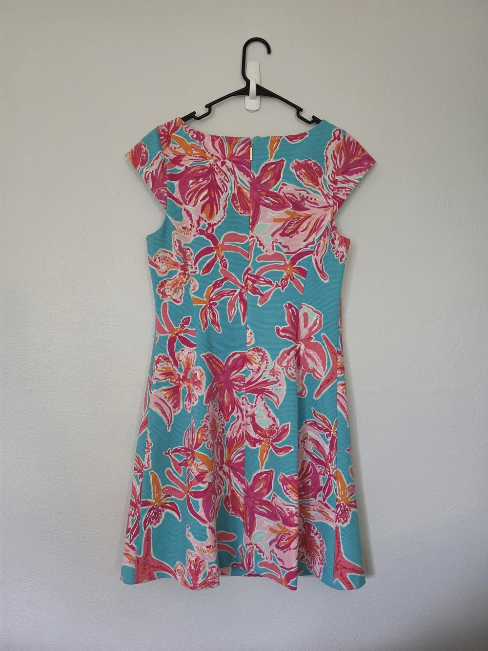 Lilly Pulitzer Turquoise Floral Cap-Sleeve Mini Dress with Pink & Orange Blooms - Picture 8 of 8